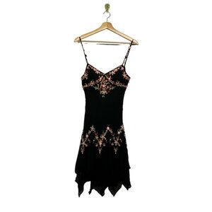 ISO Sue Wong Black Asymmetrical Dress with Floral Embroidery